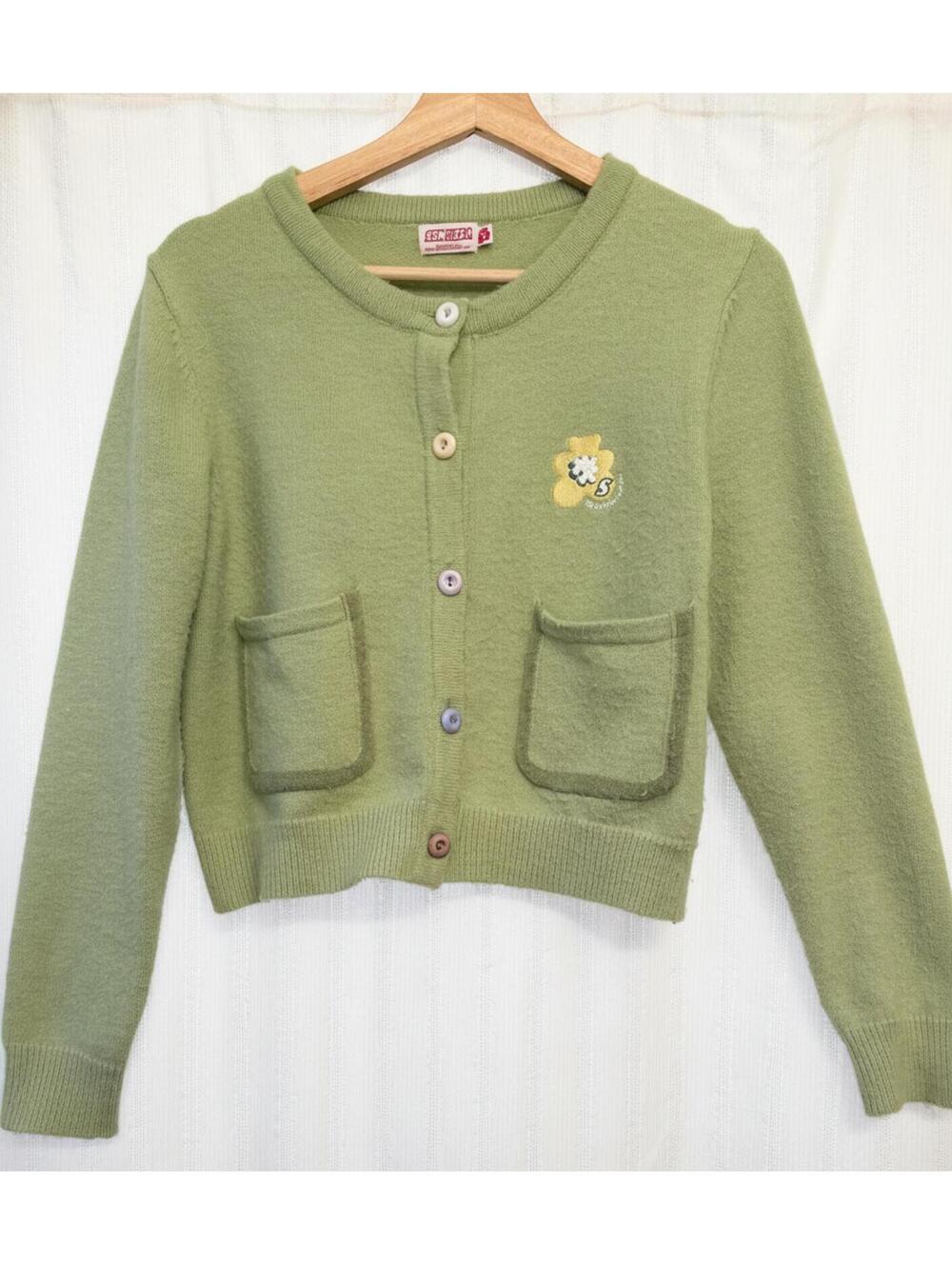 Y2K SenceLA Green Cardigan Sweater with Pockets